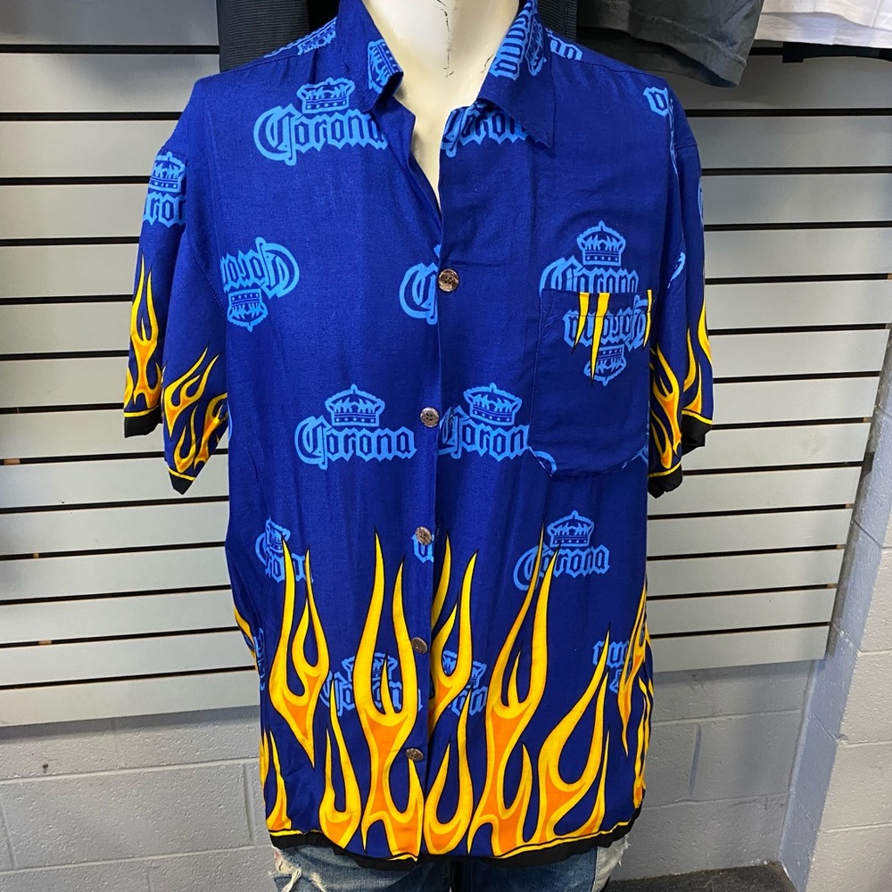 Corona button up shirt shirt sleeve blue flamed M